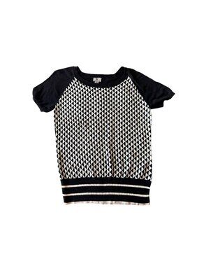 Worthington Black & White Diamond Pattern Short Sleeve Sweater Top Size M